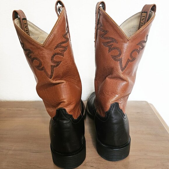 Men's size 9 Ariat Brown and Black Leather Cowboy Work Boots - Picture 4 of 10